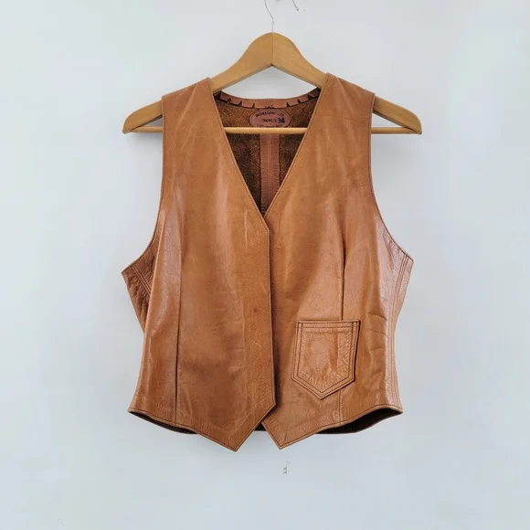 Brother Gambit Slick Vintage 70s Leather Vest Size Small Boho Western Southwest